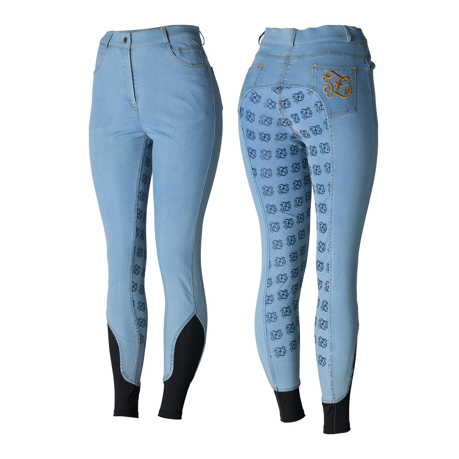 Commandez en ligne Pantalon d equitation en jean taille haute fond integral silicone femme horze